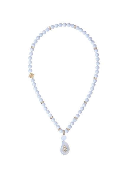 Collier Josephine En Or 18 Carats, Calcédoine Et Diamants Femme Bon Marché Light Grey Fine Jewellery